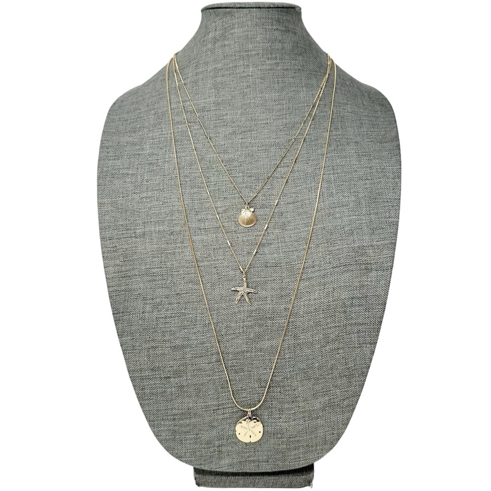 Tommy Bahama 3 Row Layered Dainty Gold Tone Beach Charm Necklace